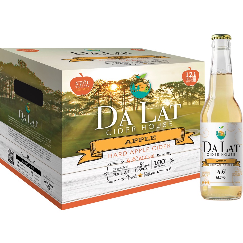 (Thùng 12 Chai) Nước trái cây Dalat Cider Vị Táo
