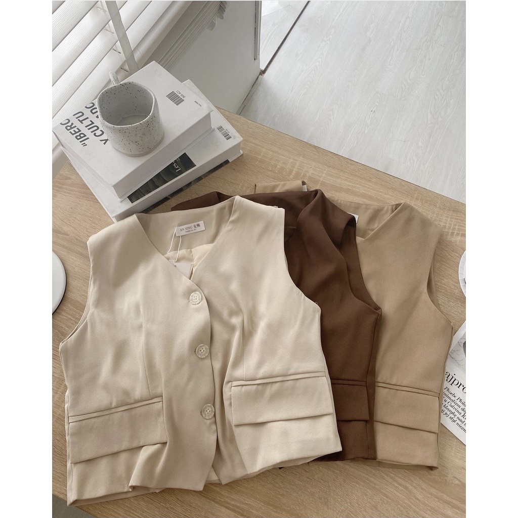 Áo Gile vải cúc đen