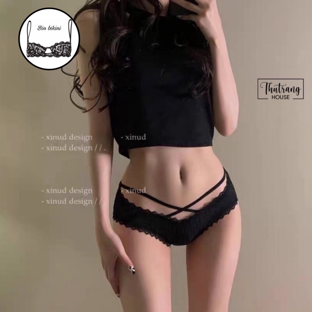 Quần Lót Nữ COTTON viền ren Sexy gân tăm 2 dây đan chéo quyến rũ mẫu 1152 - Bin_bikini