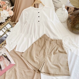 Set bộ áo sơ mi Babydoll kèm quần Kaki