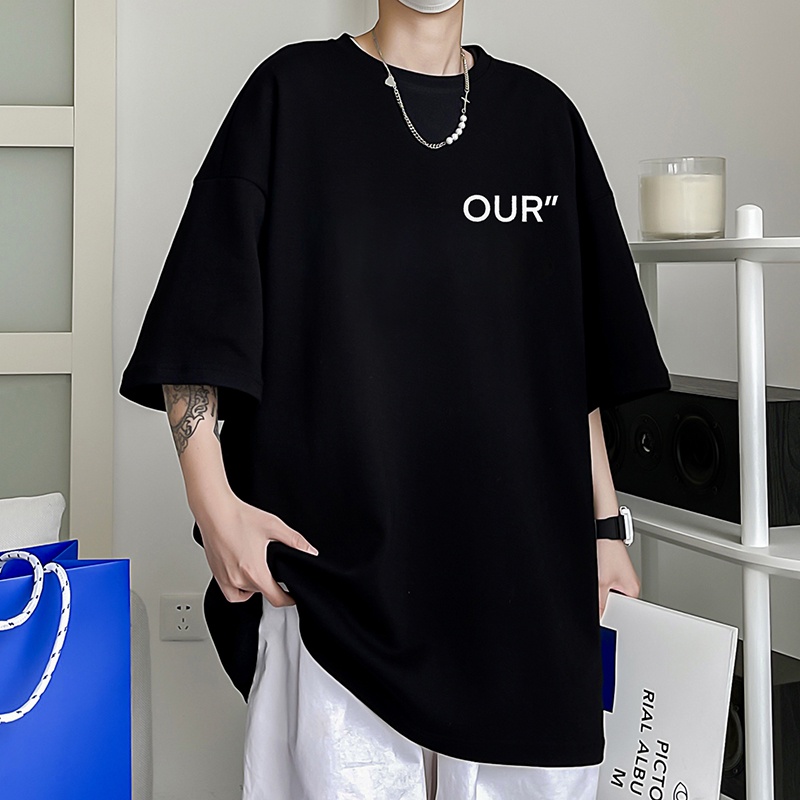 Áo thun IFNICEFUTURE dáng rộng tay ngắn in chữ phong cách Hong Kong cho nam