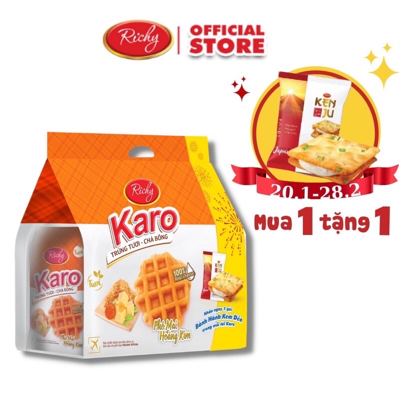 Bánh Karo hoàng kim trứng tươi chà bông vị phô mai gói 6 bánh
