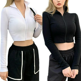 Áo Lửng Tay Dài Có Khóa Kéo Thời Trang Cho Nữ