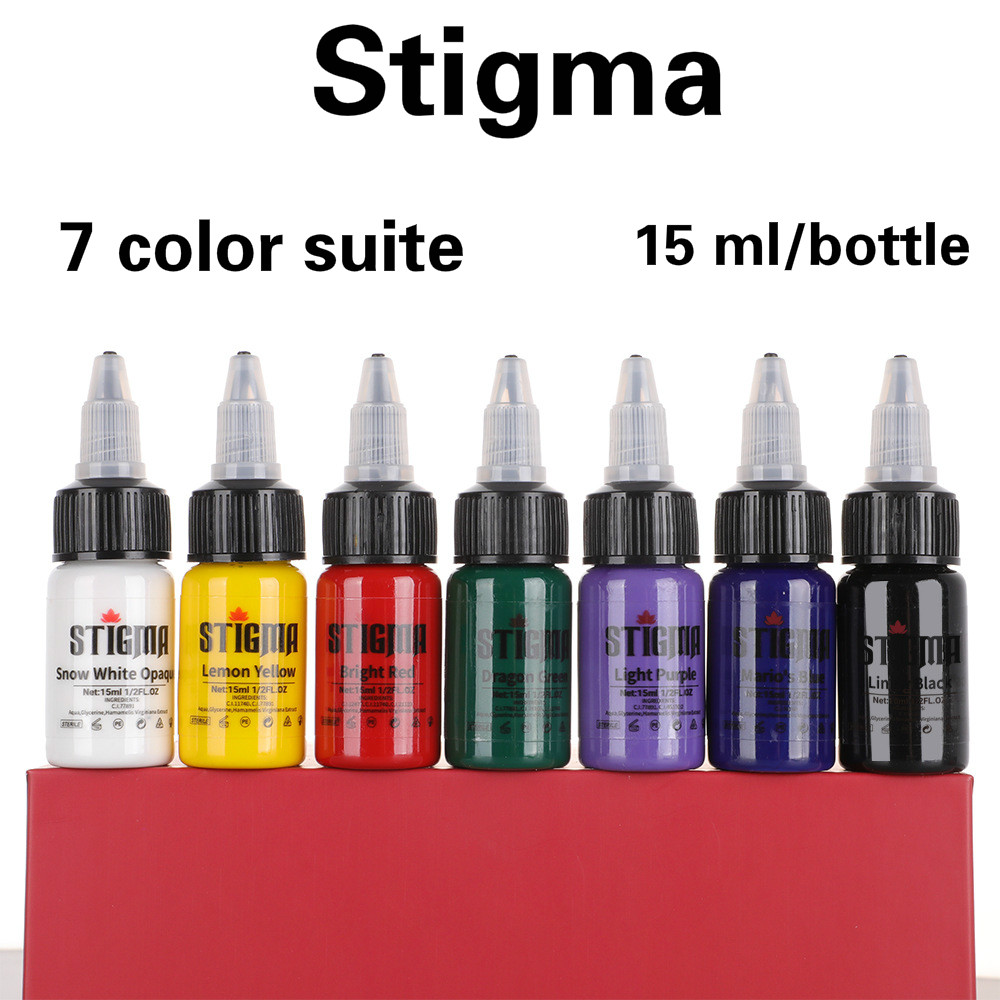 USA Stigma New Coming 7 Basic Colors Professional Tattoo Ink Set used to harvest the Kit 1/2 oz (15 ml) Natural Plant Extracts minerals, used for body coloring