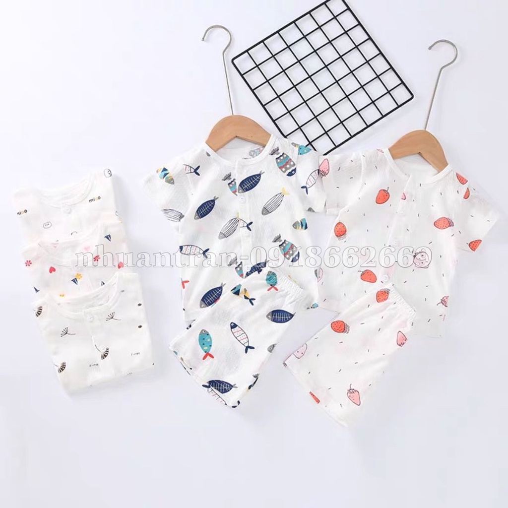 Bộ cộc tay cotton giấy khuy giữa mẫu mới 2022 size 3-14kg
