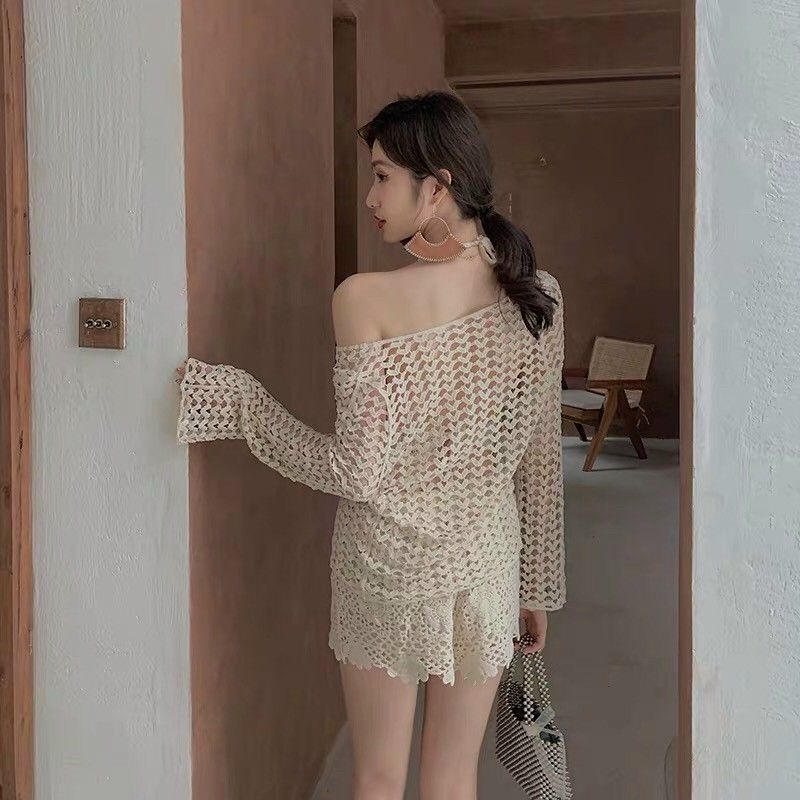 Bikini Len Đi Biển, Set Ren 3 Món Quảng Châu Đan Ngực Vivi Shop