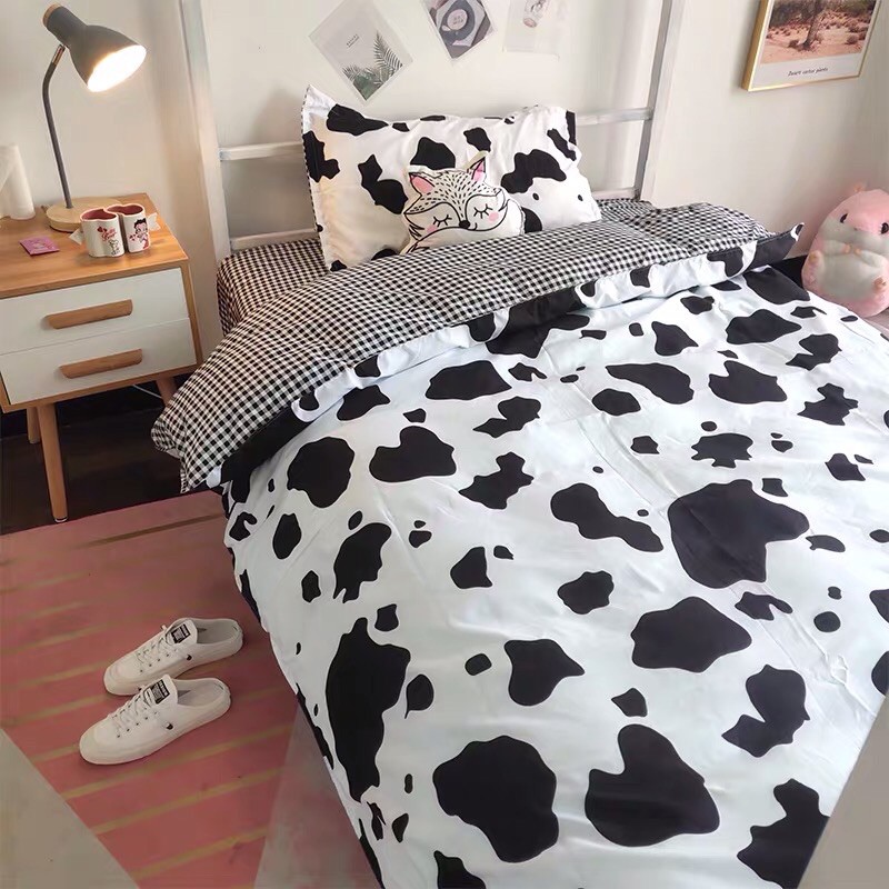 Set Chăn Ga Bò Sữa Ga Kẻ Caro Siêu Đáng Yêu Mềm Mát Hoàng Chuẩn Loại I (Shinbedding.shop)