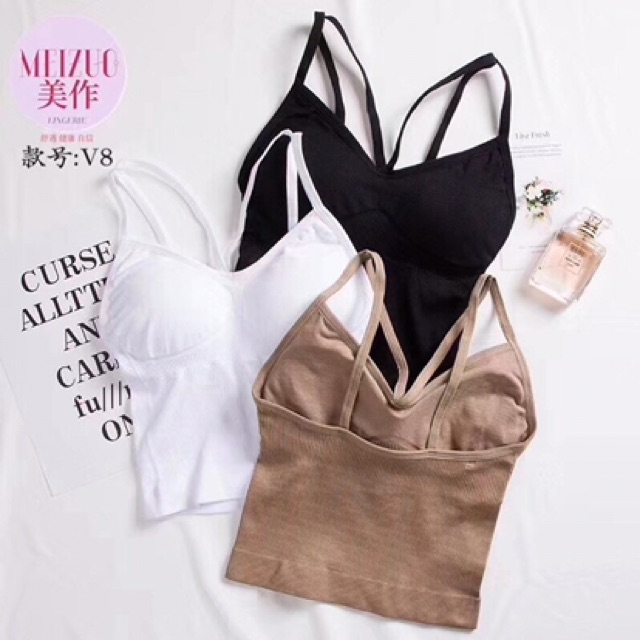 Áo lót bra cotton gân chéo ngực dáng lửng cá tính