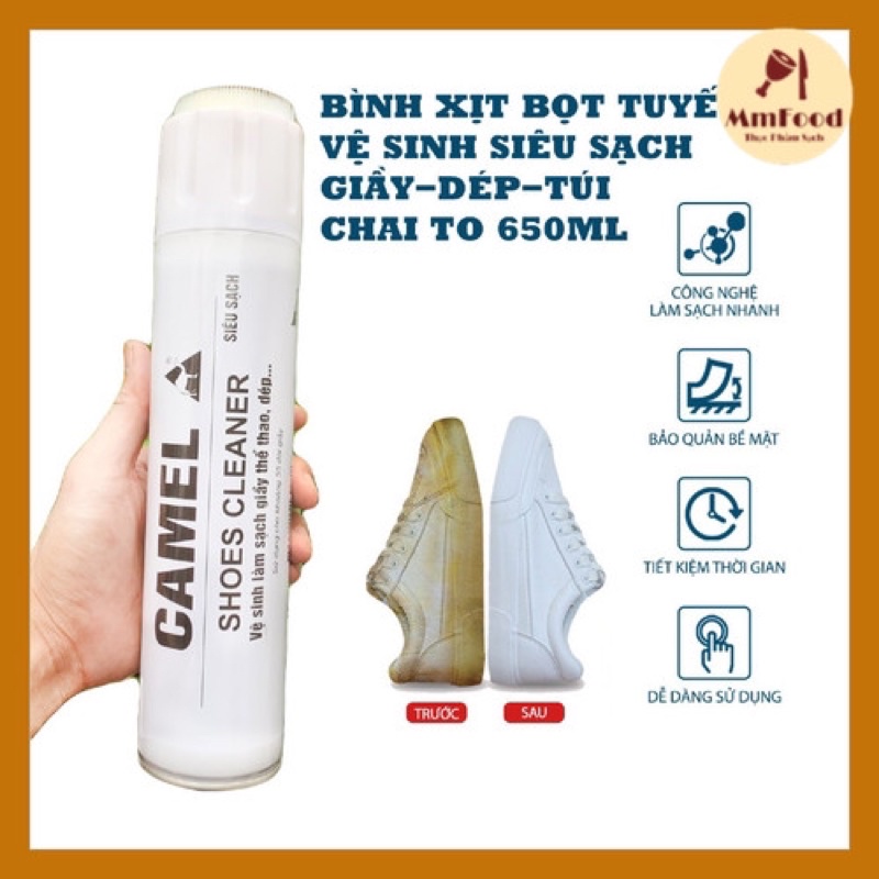 Bình vệ sinh giày Camel dạng bọt dung tích 650ml kèm bàn trải