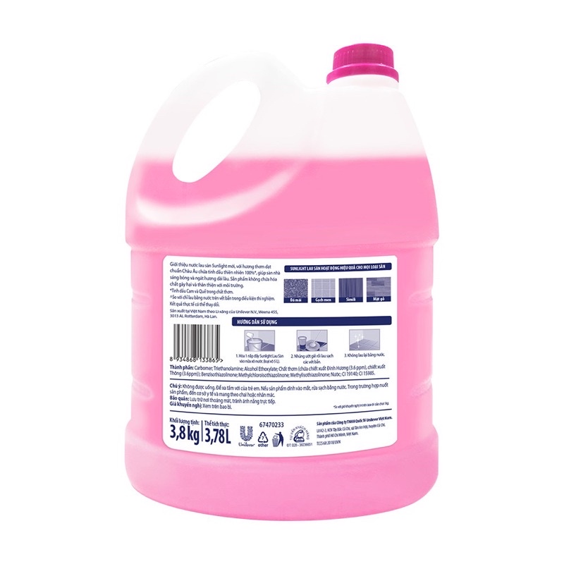 Nước Lau Sàn Sunlight 3.8kg Mầu Hồng