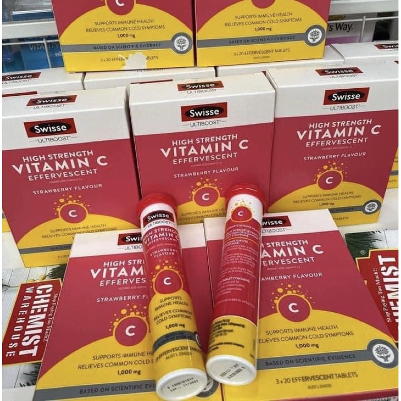Viên sủi vitamin c 1000mg hàm lượng cao - swisse sigh strength vitamin C effervescent 1000mg hộp 3 tuýp x 20 viên úc