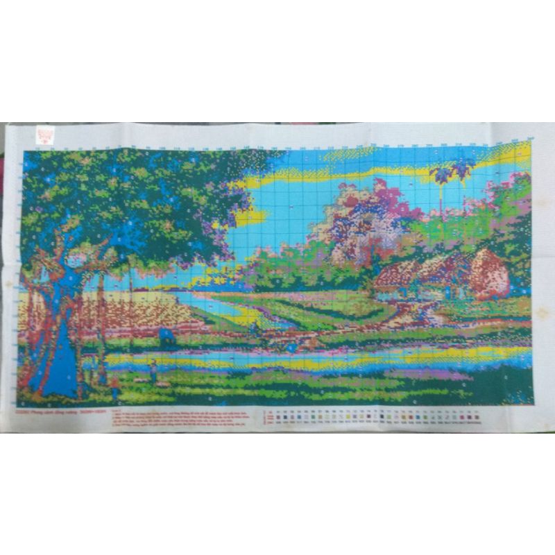 Tranh thêu chữ thập cây đa làng tôi