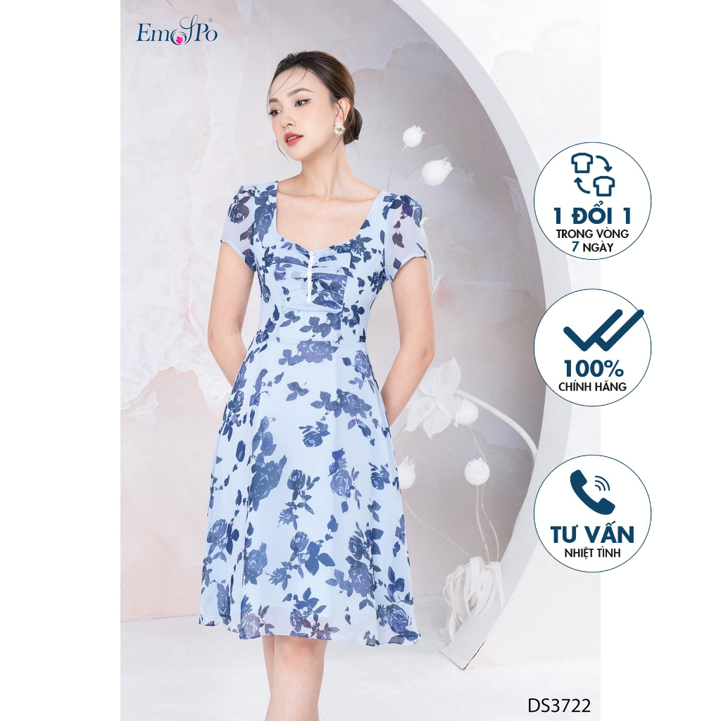 Đầm xòe cổ vuông đính hạt trai Emspo DS3722