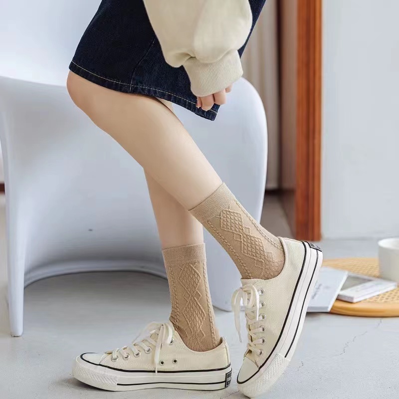 Vớ Cotton Cổ Cao Vừa Phong Cách Retro Nhật Bản Thời Trang Mới