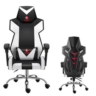 GYM19 - Ghế gaming cao cấp có gối massage lưng, ngã 135 độ model E05 mẫu mới 2022 màu trắng/đen