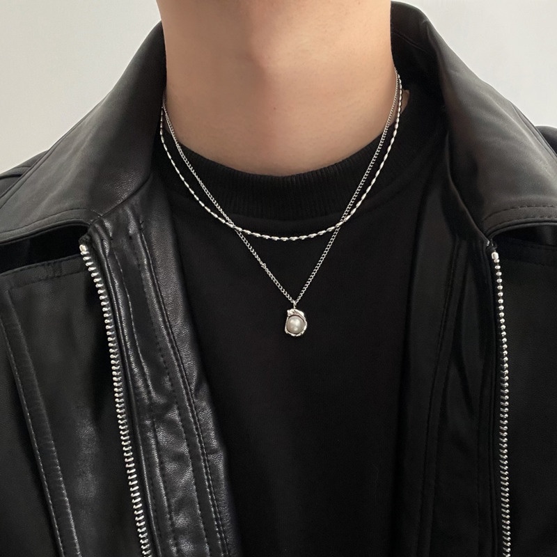 Vòng cổ Hai Lớp Đính Ngọc Trai Phong Cách Hiphop Thời Trang