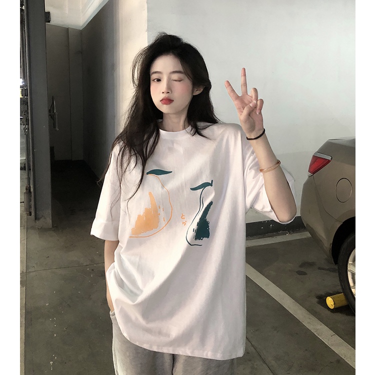 Áo Thun Ngắn Tay Dáng Rộng In Họa Tiết Thời Trang Mùa Hè Hàn Quốc Dành Cho Nữ