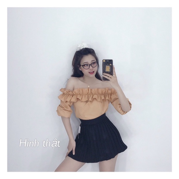 Áo bẹt vai bèo tay phồng nhún bèo cổ - B0Us0