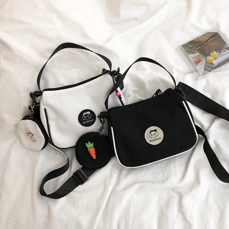 Túi đeo chéo vai IELGY chất vải canvas hình vuông đa năng có dây đeo bản rộng cho nữ