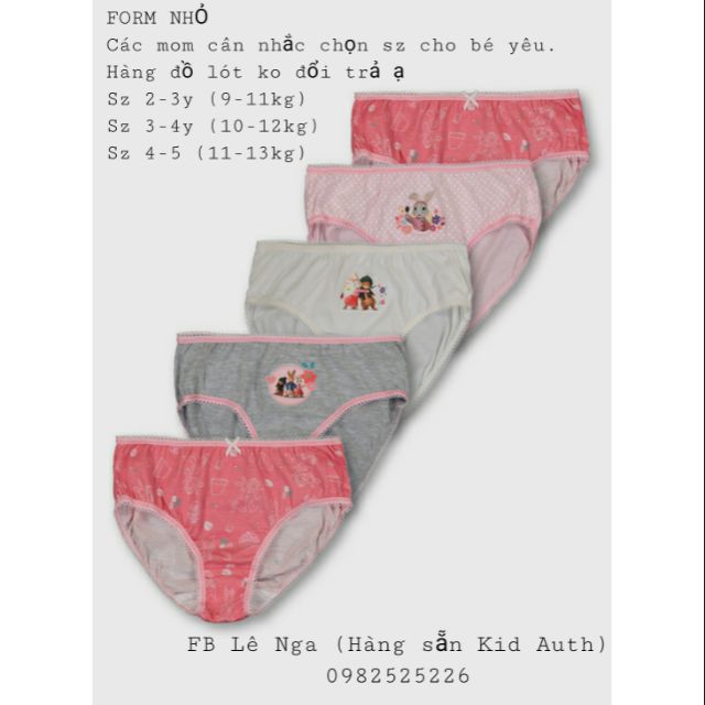 Set 5 quần chip bé gái săn sale T.u Uk sz 2-3y, 3-4y, 4-5y