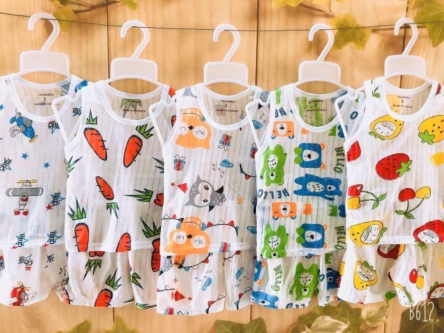 Bộ ba lỗ chất cotton giấy họa tiết mới