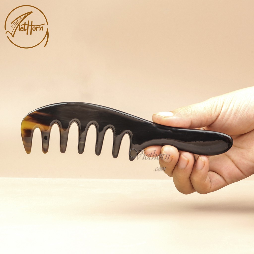 Lược sừng răng thưa thần thánh - chải tóc xoăn, rối, xù - Massa đầu giúp lưu thông máu - VIETHORN