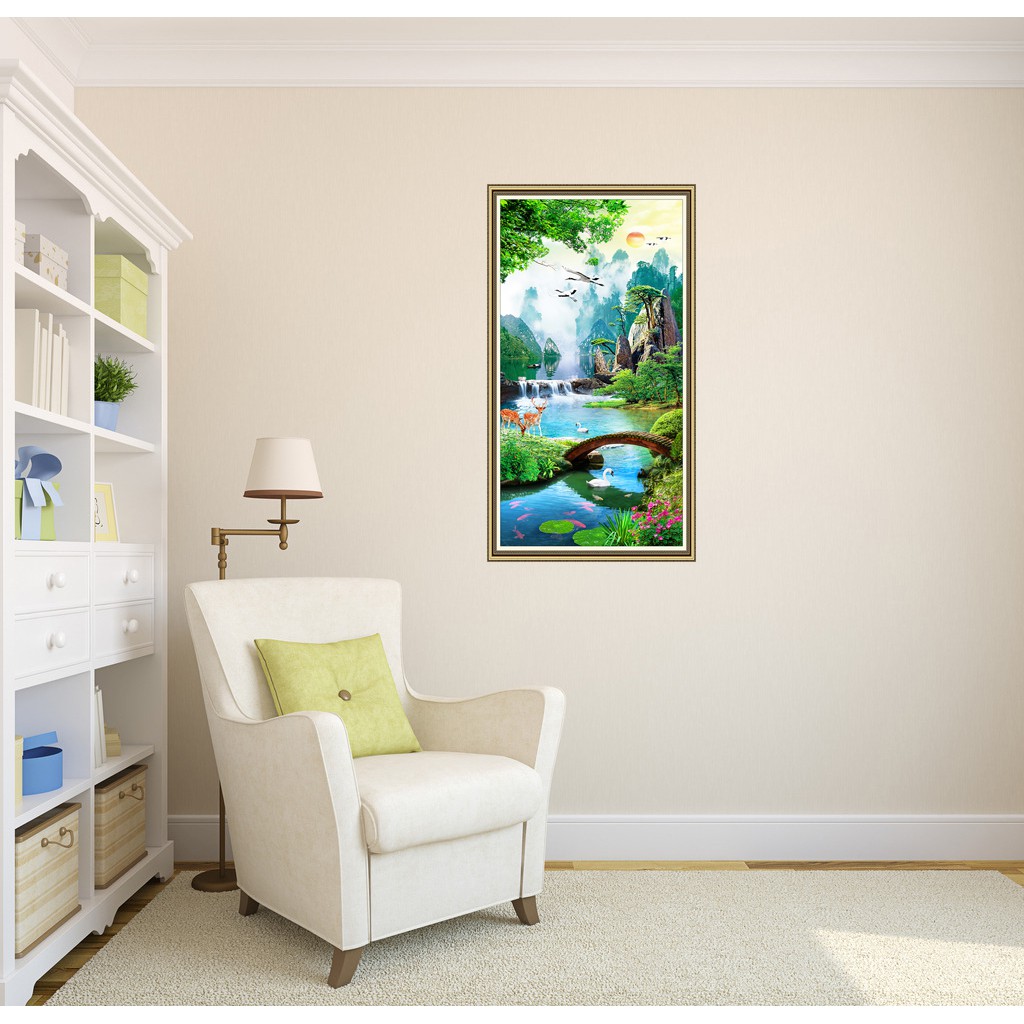 Tranh dán tường VTC Thiên nhiên khổ dọc nhiều mẫu LV-0051K Kim sa nhiều kích thước