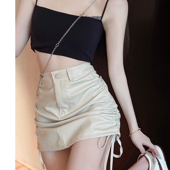 Chân Váy Da Dây Rút 2 Bên Có Quần Trong Chống Lộ - Chân Váy Ngắn Cá Tính Senorita