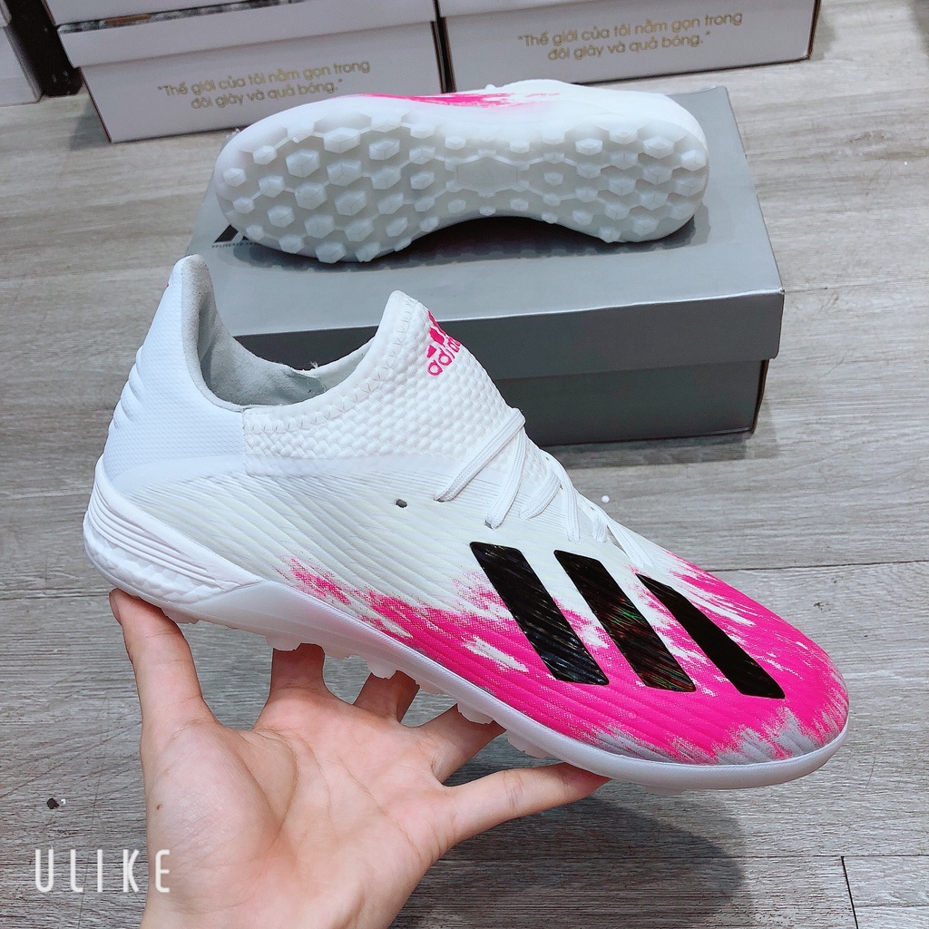 HOT(Tặng tất chống chơn + Hộp) DA BỀN GIÁ RẺ Giày Bóng Đá Adidas X19.1 Nhân Tạo Trắng Hồng/Hot nhất Shopee