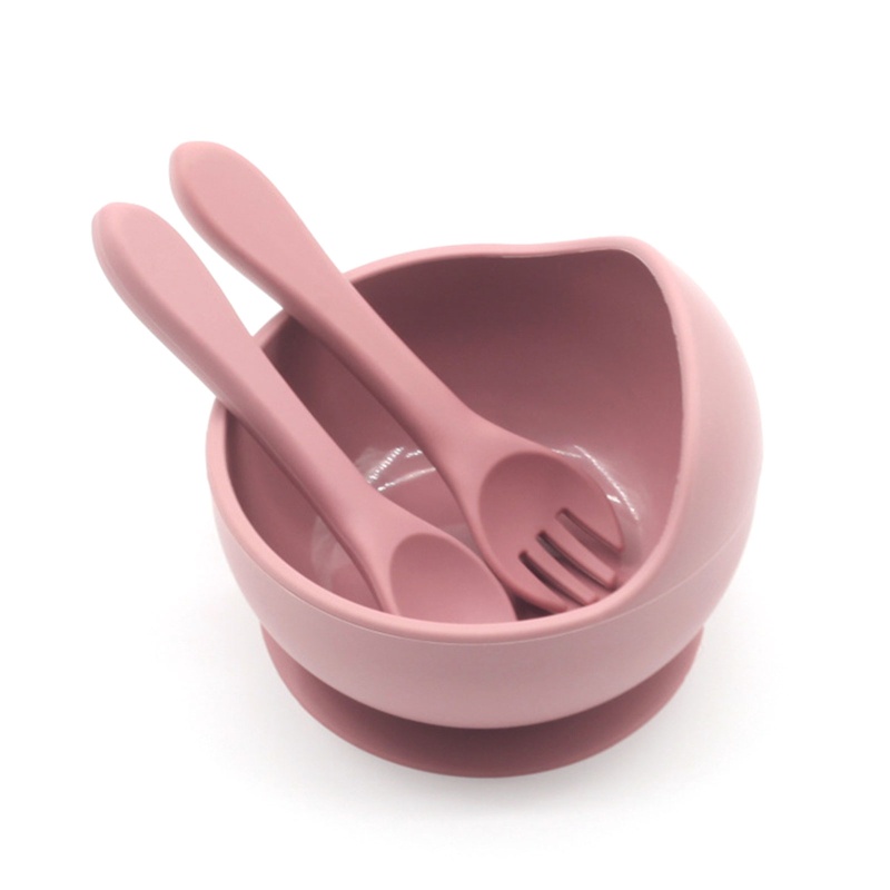 Bộ 3 Món Tô &amp; Muỗng / Nĩa Bằng Silicone Không BPA Có Giác Hút Chống Trượt Cho Bé Sơ Sinh