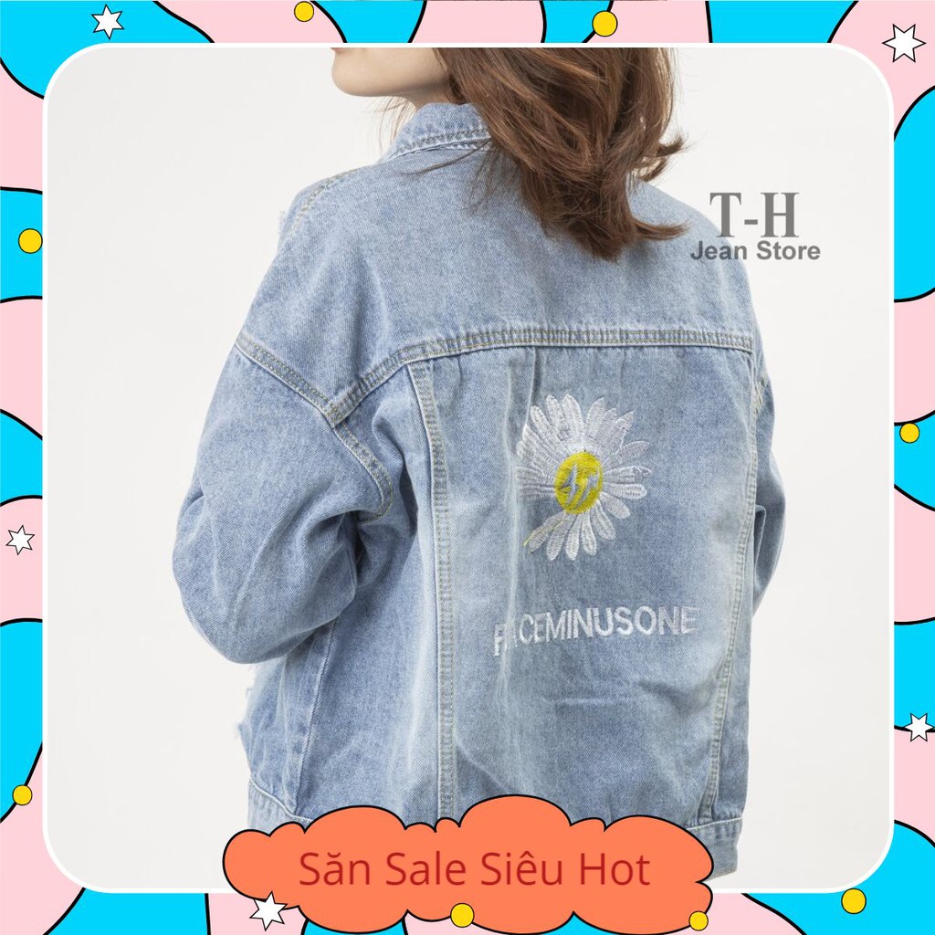 Áo khoác Jean Nữ thêu hình hoa cúc, áo khoác bò Nữ dáng ngắn thời tran thebagicshop