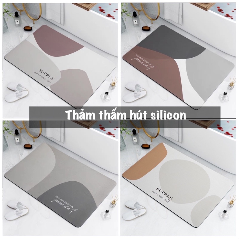 Thảm chùi chân nhà tắm thấm nước tốt (tương tự thảm đá) chất liệu silicon họa tiết hội họa