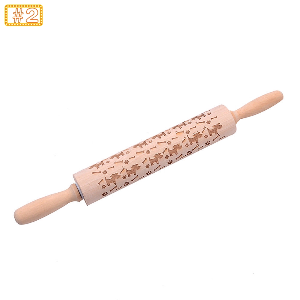 Chày lăn bột làm bánh in nổi hình trang trí bằng gỗ