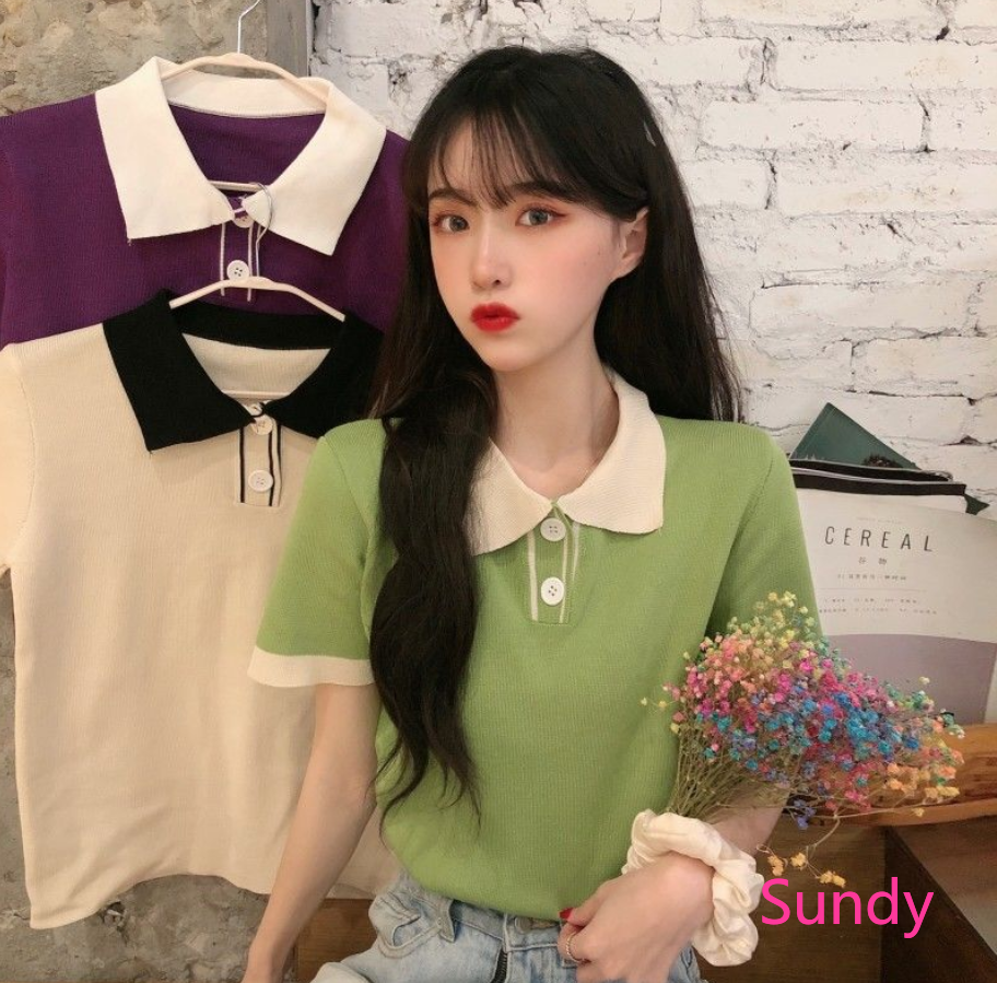 Áo thun polo ngắn tay màu trơn thời trang mùa hè năng động cho nữ