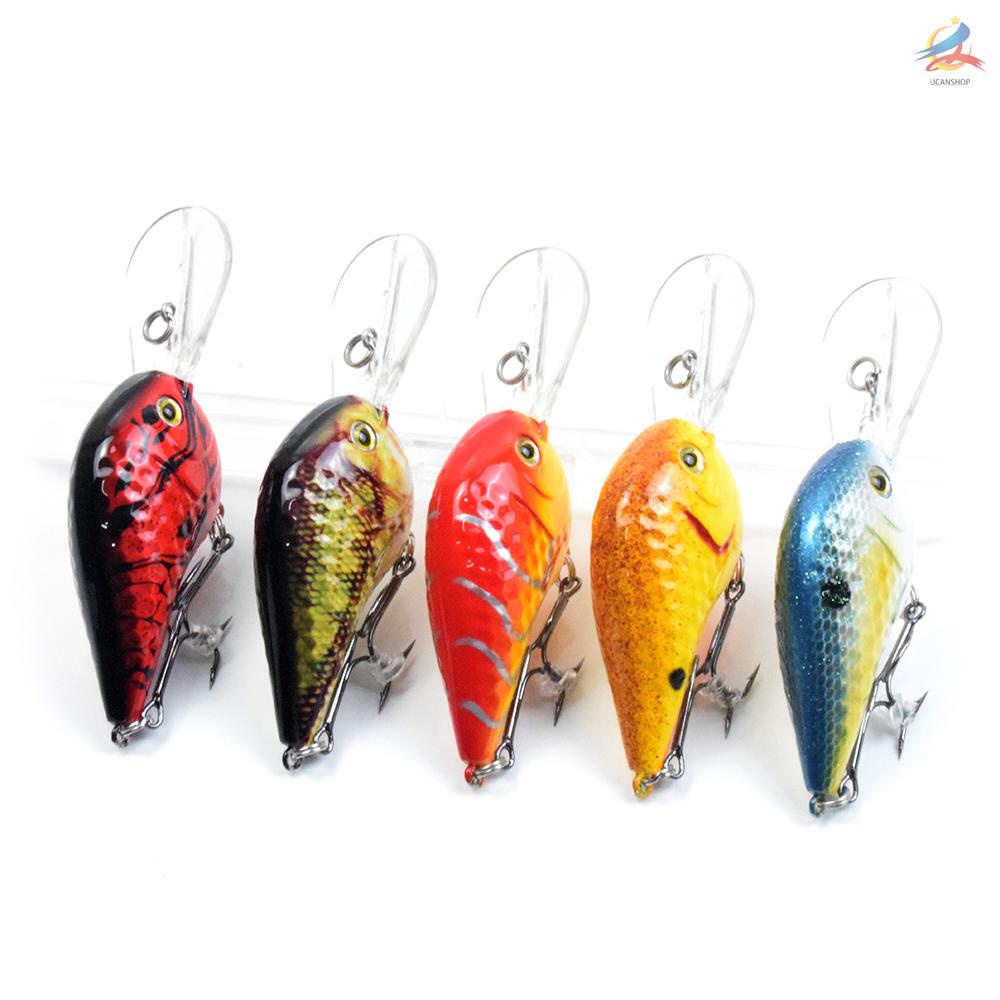 UCAN LIXADA  5 Pcs Bionic Fishing Lure Hard Body Floating Bait Fishing Bass Lure  Fishing Lure Artificial Bait Lifelike Crankbait Hooks Fishing Tackle  3.5 in 0.4 oz / pc