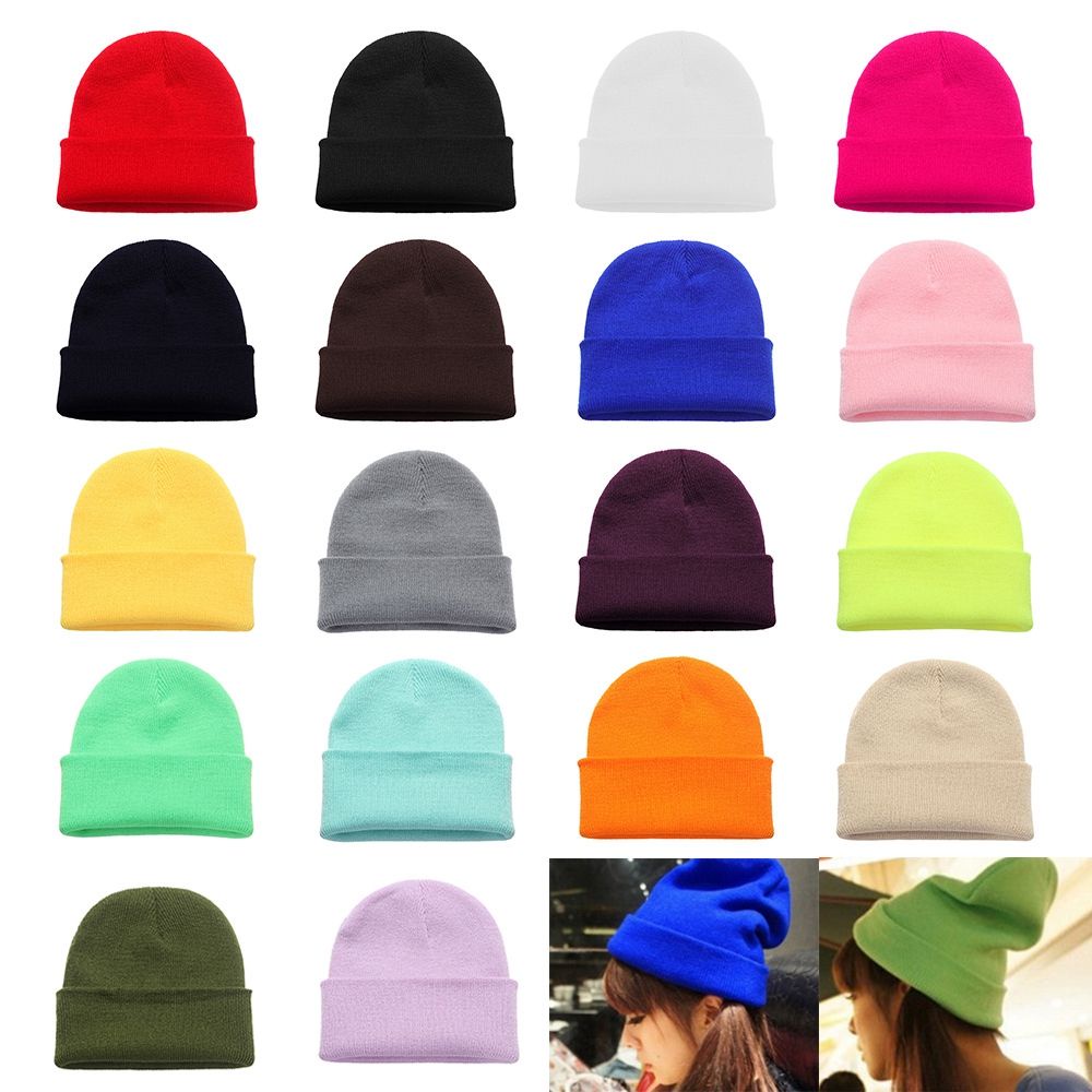 Mũ beanie dệt kim màu trơn giữ ấm mùa đông 18 màu tùy chọn dễ thương thời trang cho nam và nữ