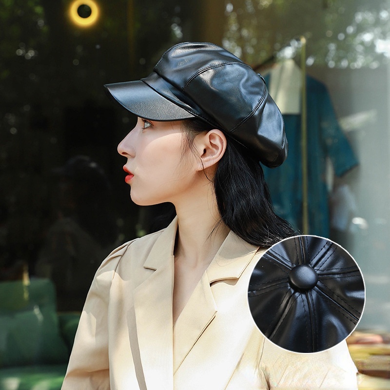 Mũ Beret Da Pu Hình Bát Giác Phong Cách Anh Quốc Cá Tính Cho Nữ