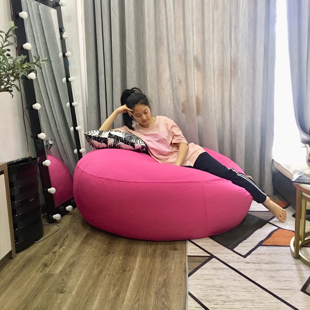 Vỏ + lót ghế lười tròn da lộn size L 90cm (không hạt xốp)