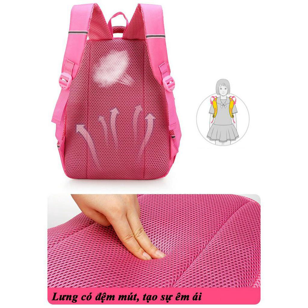 Balo cho bé gái hình mèo dễ thương màu hồng siêu dễ thương chất liệu vải Polyester chống thấm, chốn