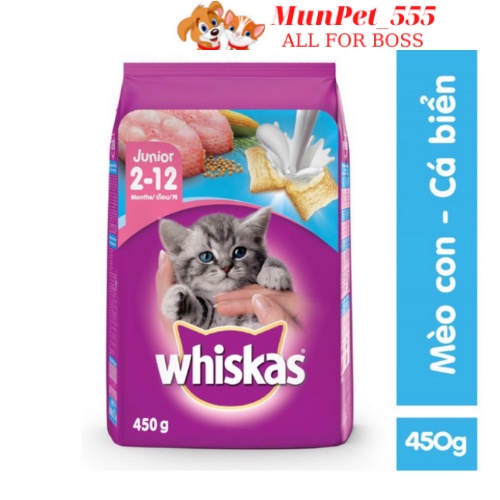 Combo 2 gói Whiskas Junior nhập khẩu từ Thái Lan dành cho mèo con 450gr vị cá biển