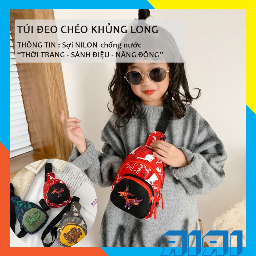 Túi đeo chéo trẻ em khủng long, túi đeo chéo trẻ em vải dù chống nước