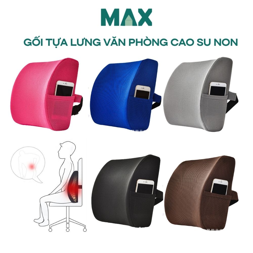 Gối tựa lưng ghế văn phòng ghế ô tô bằng cao su non giảm đau lưng có đai cài, phần vỏ gối bằng vải lưới siêu thoáng mát | BigBuy360 - bigbuy360.vn