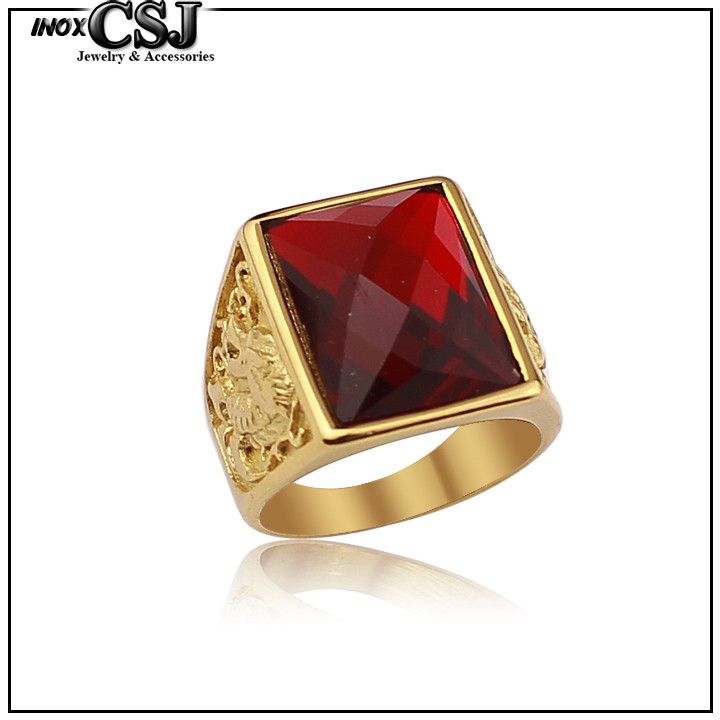 NHẪN NAM INOX MẠ VÀNG ĐÁ ĐỎ CHẠM RỒNG siêu đẹp - tặng hộp đựng nhẫn xinh xắn