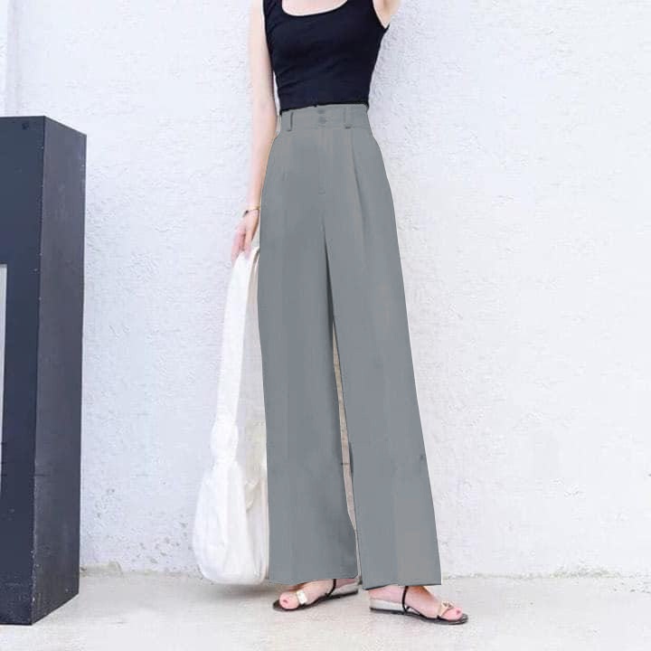 Quần suông ống rộng lưng cao cạp 6cm cài nút, quần cullotes chất cotton thái cực chất
