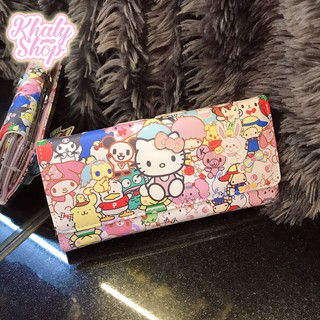 Bóp ví tiền cầm tay da mềm Hello Kitty nơ nhiều ngăn (19X3X9) size dài màu hồng cho nữ và các bạn gái - 136DD2422
