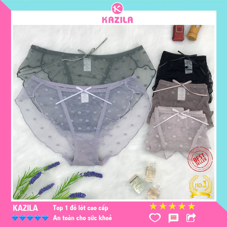 Quần lót ren nữ freesize chấm bi siêu mỏng phối nơ dễ thương, quần lót ren sexy xuyên thấu thoáng khí Kazila QLR6