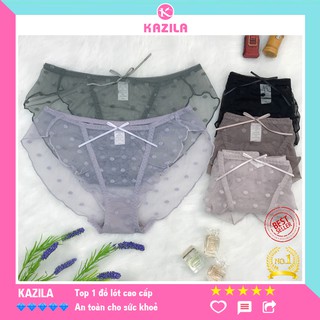Quần lót ren nữ freesize chấm bi siêu mỏng phối nơ dễ thương, quần lót ren sexy xuyên thấu thoáng khí Kazila QLR6
