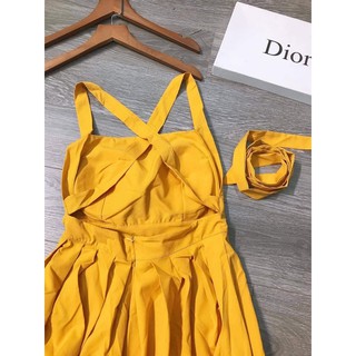 đầm maxi vàng đan lưng bản to ( hình thật tự chụp)