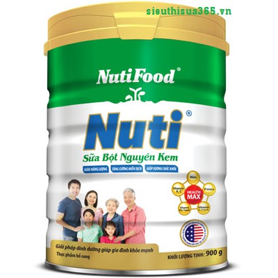 Sữa bột Nuti Nguyên kem lon 900g (Dinh dưỡng giúp gia đình khoẻ mạnh)
