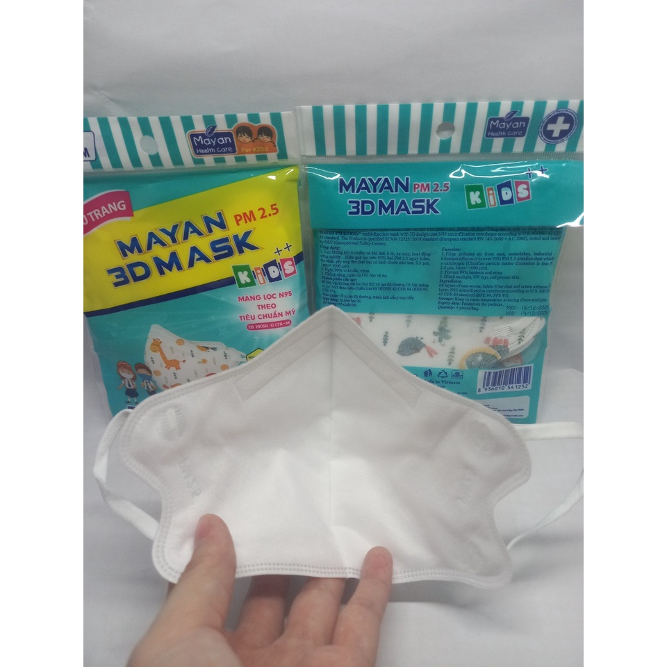 Khẩu Trang 3D Mayan Mask Media Chống Bụi PM 2.5 4 lớp người lớn, trẻ em- Gói 5 cái